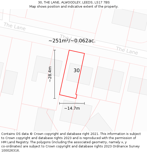 30, THE LANE, ALWOODLEY, LEEDS, LS17 7BS: Plot and title map