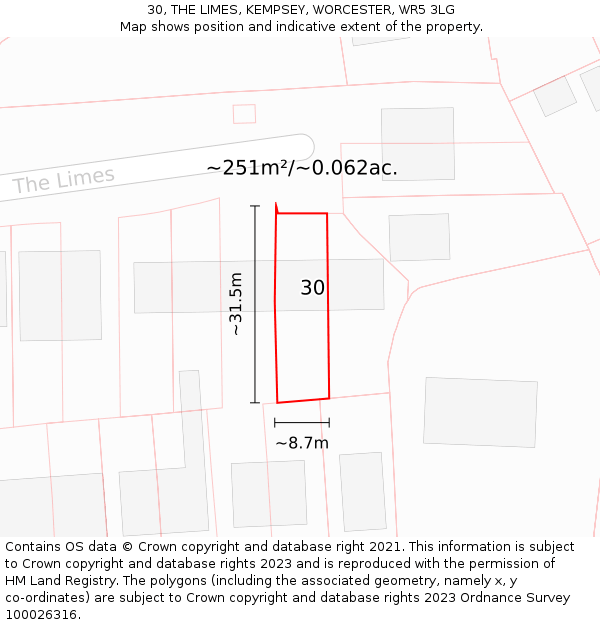 30, THE LIMES, KEMPSEY, WORCESTER, WR5 3LG: Plot and title map