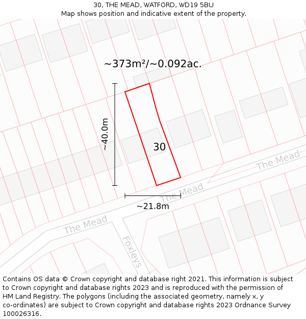 30, THE MEAD, WATFORD, WD19 5BU: Plot and title map