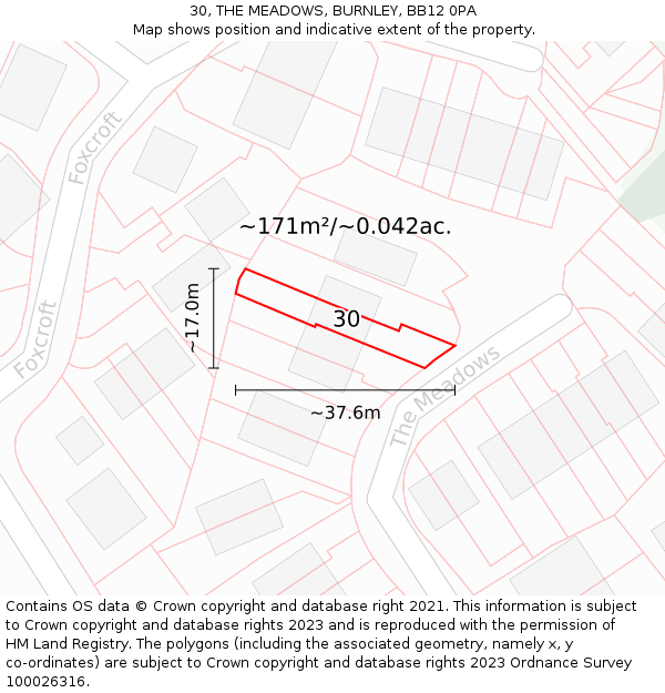 30, THE MEADOWS, BURNLEY, BB12 0PA: Plot and title map