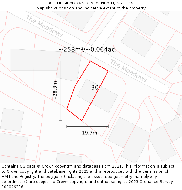 30, THE MEADOWS, CIMLA, NEATH, SA11 3XF: Plot and title map