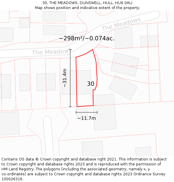 30, THE MEADOWS, DUNSWELL, HULL, HU6 0AU: Plot and title map