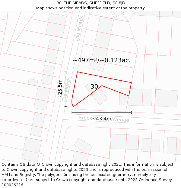 30, THE MEADS, SHEFFIELD, S8 8JD: Plot and title map