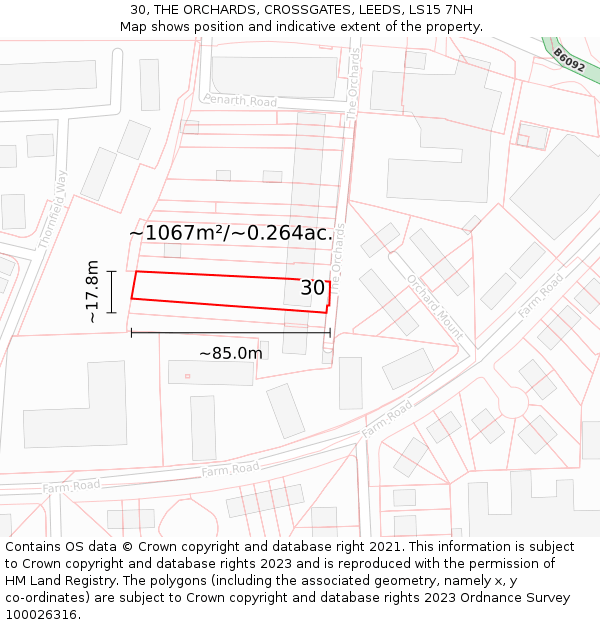 30, THE ORCHARDS, CROSSGATES, LEEDS, LS15 7NH: Plot and title map