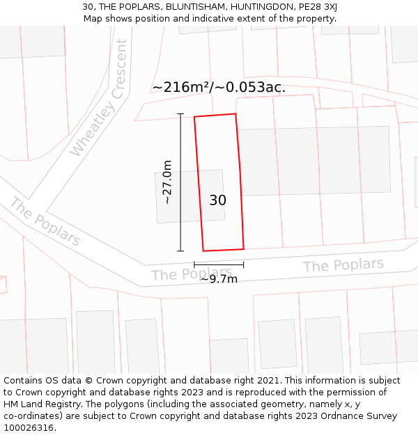 30, THE POPLARS, BLUNTISHAM, HUNTINGDON, PE28 3XJ: Plot and title map