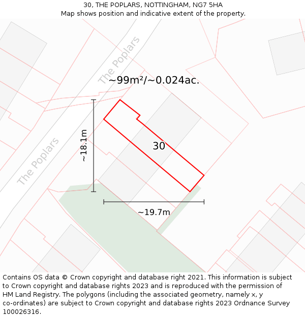 30, THE POPLARS, NOTTINGHAM, NG7 5HA: Plot and title map