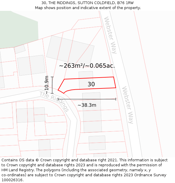 30, THE RIDDINGS, SUTTON COLDFIELD, B76 1RW: Plot and title map