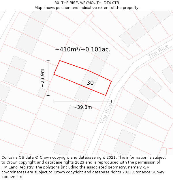 30, THE RISE, WEYMOUTH, DT4 0TB: Plot and title map