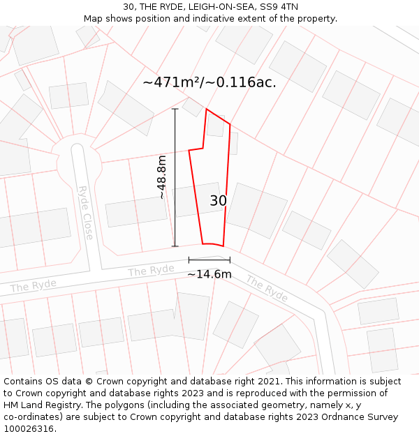 30, THE RYDE, LEIGH-ON-SEA, SS9 4TN: Plot and title map