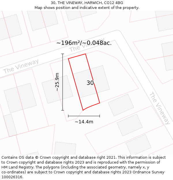 30, THE VINEWAY, HARWICH, CO12 4BG: Plot and title map