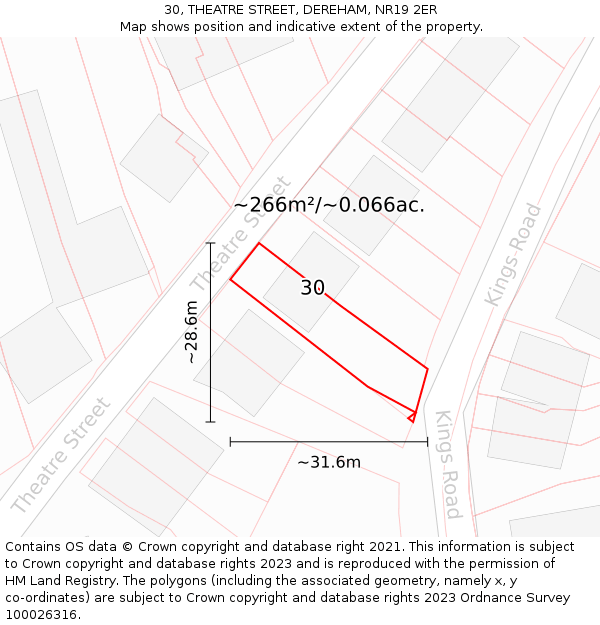 30, THEATRE STREET, DEREHAM, NR19 2ER: Plot and title map