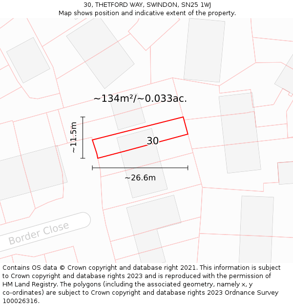 30, THETFORD WAY, SWINDON, SN25 1WJ: Plot and title map