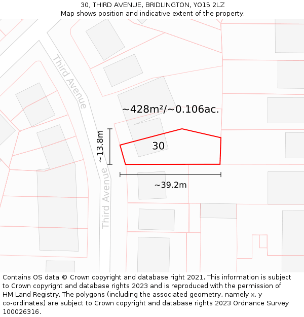 30, THIRD AVENUE, BRIDLINGTON, YO15 2LZ: Plot and title map