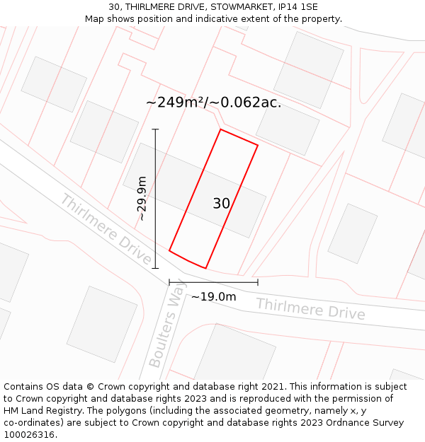 30, THIRLMERE DRIVE, STOWMARKET, IP14 1SE: Plot and title map