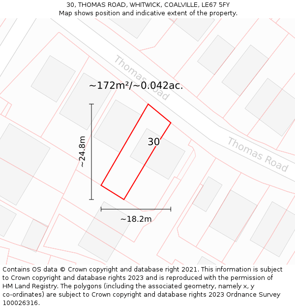 30, THOMAS ROAD, WHITWICK, COALVILLE, LE67 5FY: Plot and title map