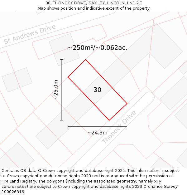 30, THONOCK DRIVE, SAXILBY, LINCOLN, LN1 2JE: Plot and title map