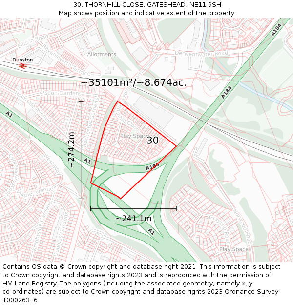 30, THORNHILL CLOSE, GATESHEAD, NE11 9SH: Plot and title map