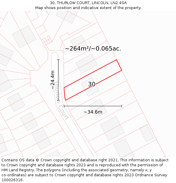 30, THURLOW COURT, LINCOLN, LN2 4SA: Plot and title map