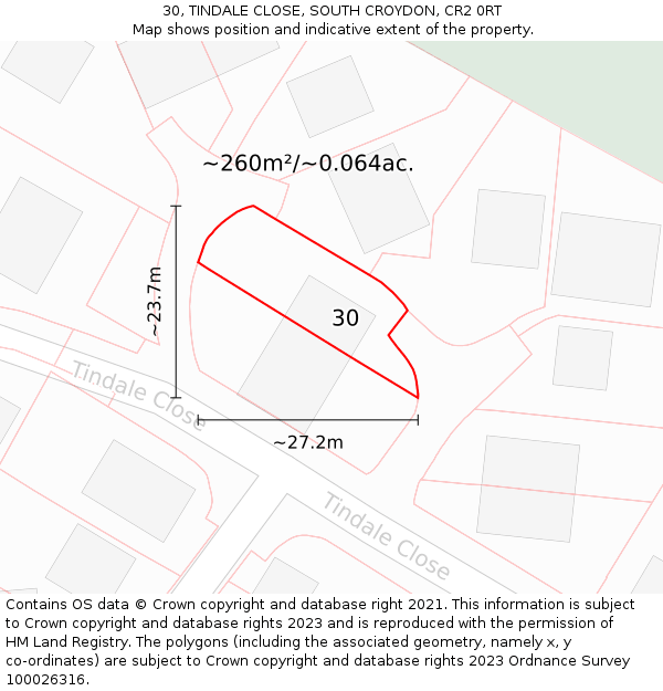 30, TINDALE CLOSE, SOUTH CROYDON, CR2 0RT: Plot and title map