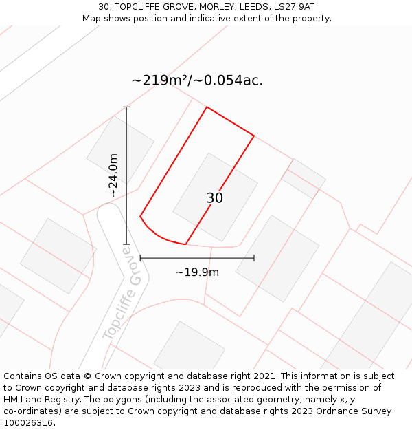 30, TOPCLIFFE GROVE, MORLEY, LEEDS, LS27 9AT: Plot and title map