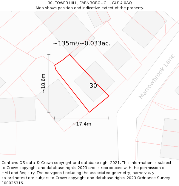 30, TOWER HILL, FARNBOROUGH, GU14 0AQ: Plot and title map