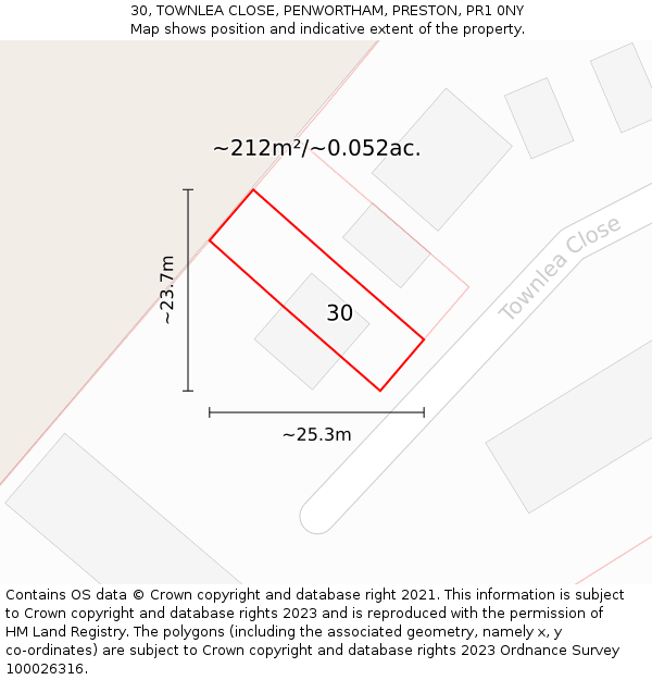 30, TOWNLEA CLOSE, PENWORTHAM, PRESTON, PR1 0NY: Plot and title map