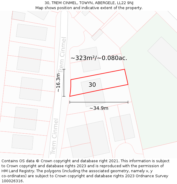 30, TREM CINMEL, TOWYN, ABERGELE, LL22 9NJ: Plot and title map