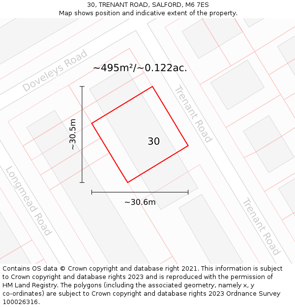 30, TRENANT ROAD, SALFORD, M6 7ES: Plot and title map