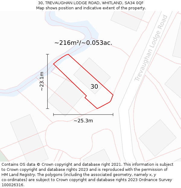 30, TREVAUGHAN LODGE ROAD, WHITLAND, SA34 0QF: Plot and title map