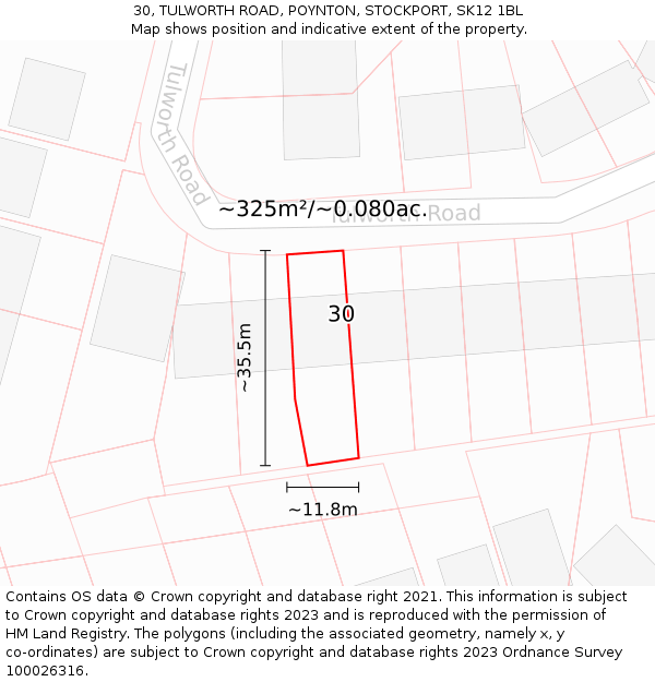 30, TULWORTH ROAD, POYNTON, STOCKPORT, SK12 1BL: Plot and title map