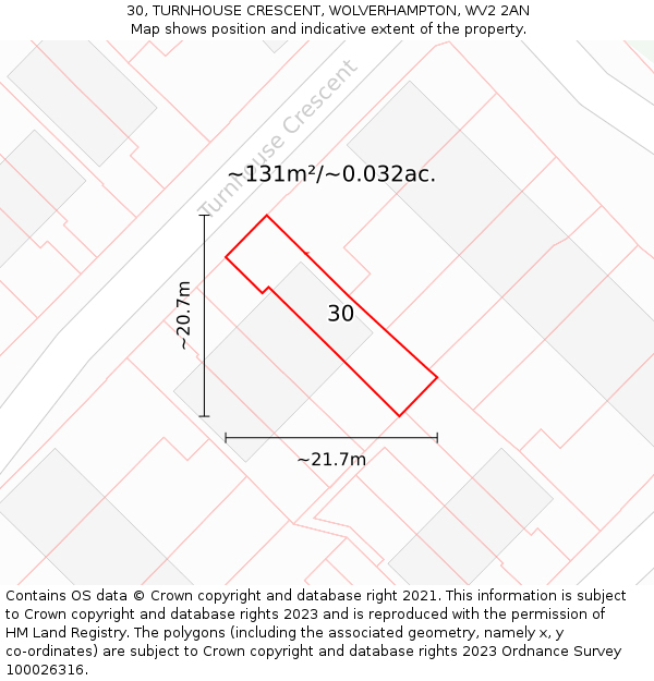 30, TURNHOUSE CRESCENT, WOLVERHAMPTON, WV2 2AN: Plot and title map