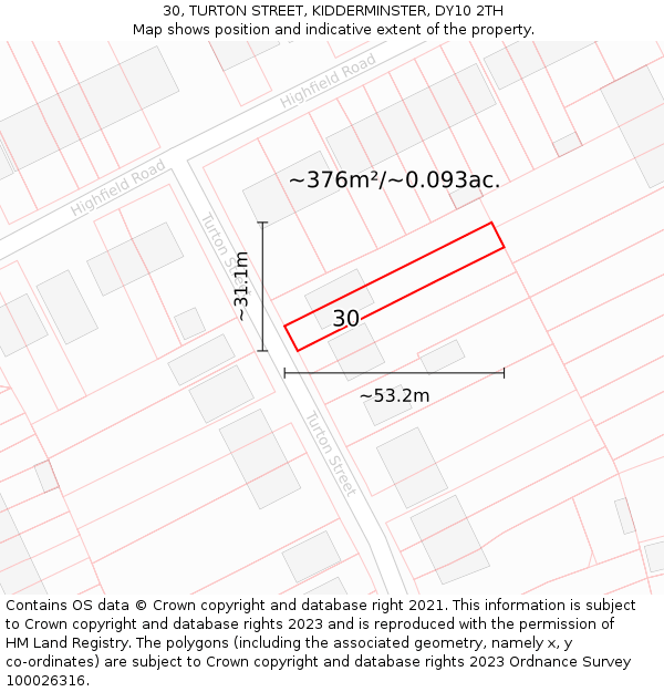 30, TURTON STREET, KIDDERMINSTER, DY10 2TH: Plot and title map