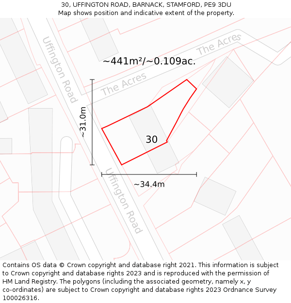 30, UFFINGTON ROAD, BARNACK, STAMFORD, PE9 3DU: Plot and title map