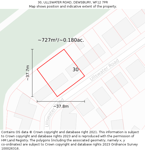 30, ULLSWATER ROAD, DEWSBURY, WF12 7PR: Plot and title map