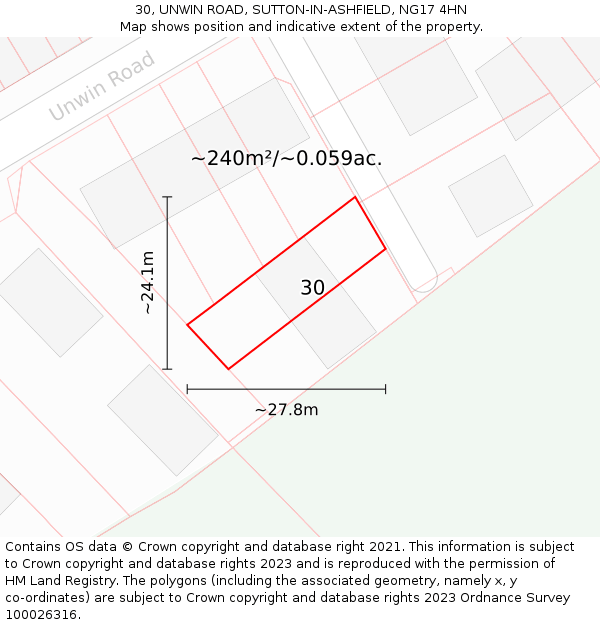 30, UNWIN ROAD, SUTTON-IN-ASHFIELD, NG17 4HN: Plot and title map