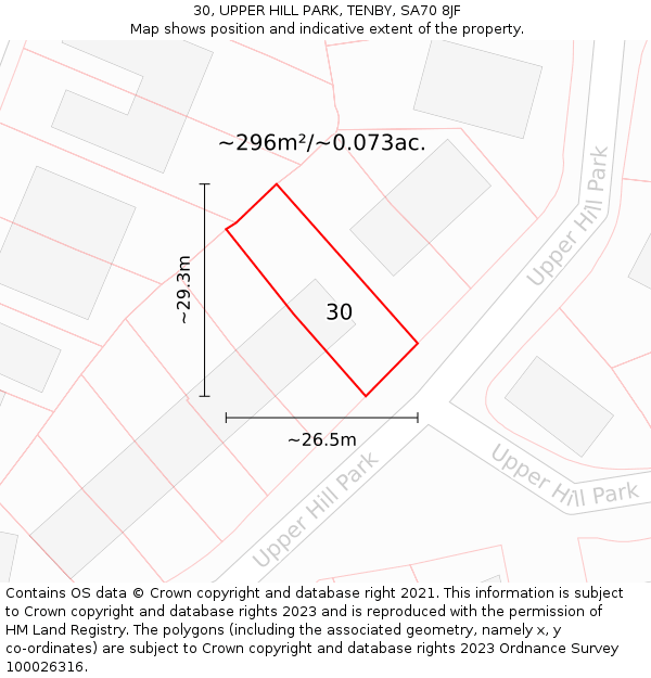 30, UPPER HILL PARK, TENBY, SA70 8JF: Plot and title map