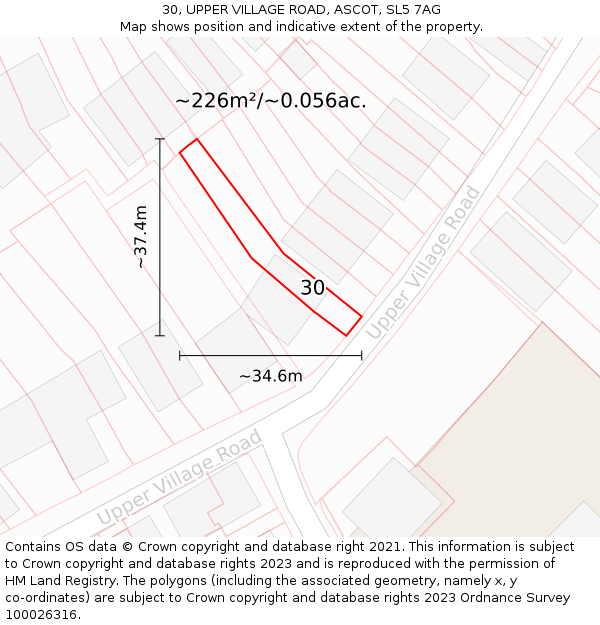 30, UPPER VILLAGE ROAD, ASCOT, SL5 7AG: Plot and title map