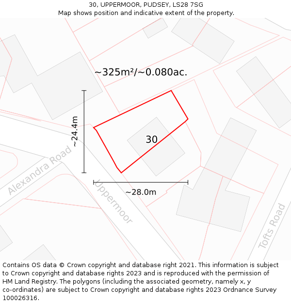 30, UPPERMOOR, PUDSEY, LS28 7SG: Plot and title map