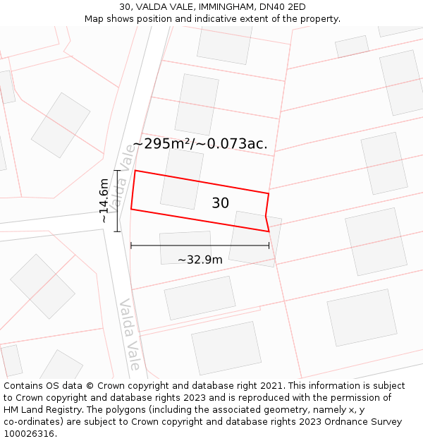 30, VALDA VALE, IMMINGHAM, DN40 2ED: Plot and title map