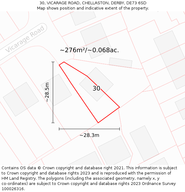 30, VICARAGE ROAD, CHELLASTON, DERBY, DE73 6SD: Plot and title map