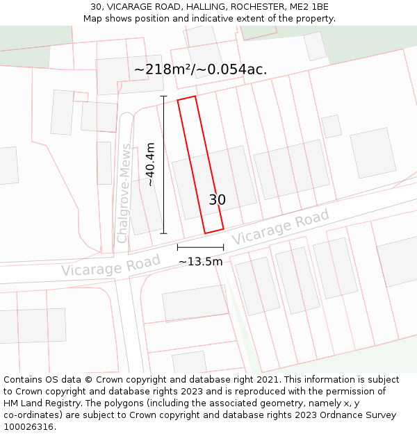 30, VICARAGE ROAD, HALLING, ROCHESTER, ME2 1BE: Plot and title map