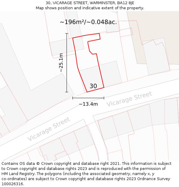 30, VICARAGE STREET, WARMINSTER, BA12 8JE: Plot and title map