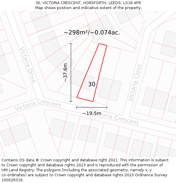 30, VICTORIA CRESCENT, HORSFORTH, LEEDS, LS18 4PR: Plot and title map