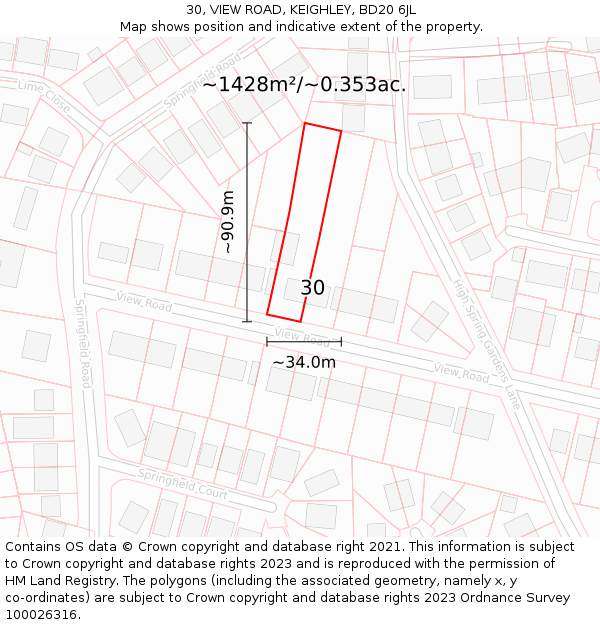 30, VIEW ROAD, KEIGHLEY, BD20 6JL: Plot and title map