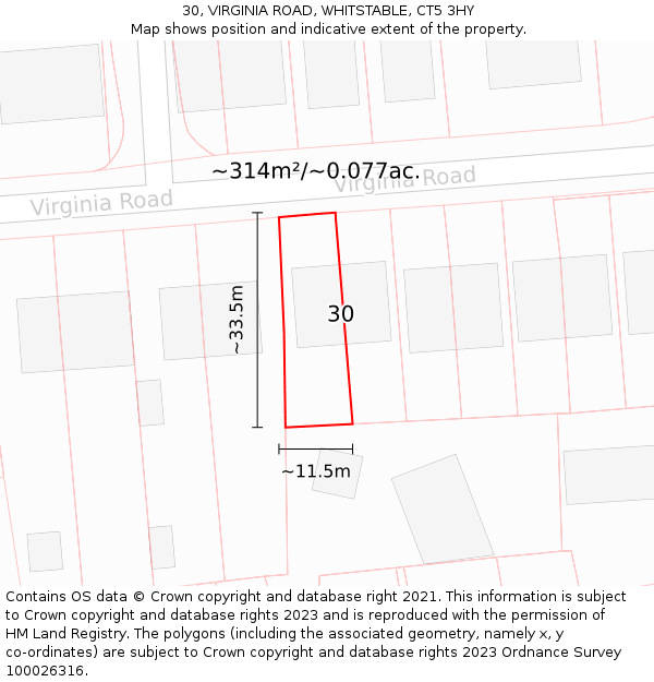 30, VIRGINIA ROAD, WHITSTABLE, CT5 3HY: Plot and title map