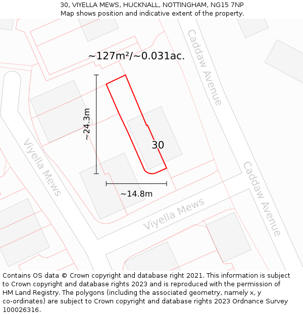 30, VIYELLA MEWS, HUCKNALL, NOTTINGHAM, NG15 7NP: Plot and title map