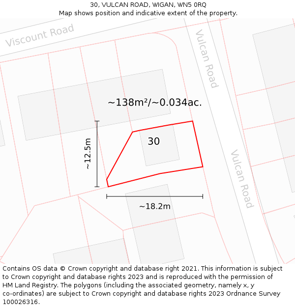 30, VULCAN ROAD, WIGAN, WN5 0RQ: Plot and title map