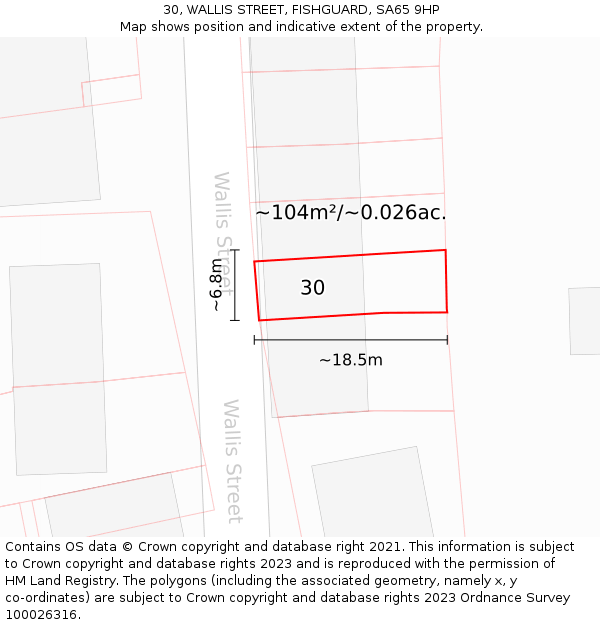 30, WALLIS STREET, FISHGUARD, SA65 9HP: Plot and title map