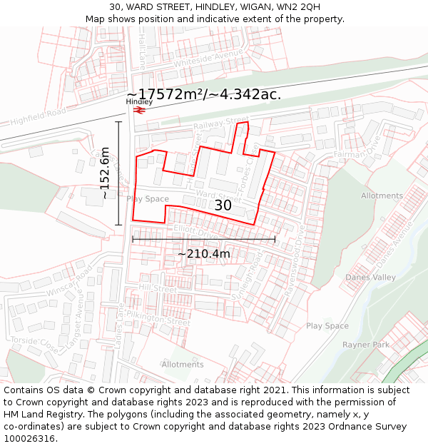 30, WARD STREET, HINDLEY, WIGAN, WN2 2QH: Plot and title map