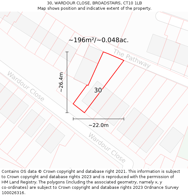 30, WARDOUR CLOSE, BROADSTAIRS, CT10 1LB: Plot and title map